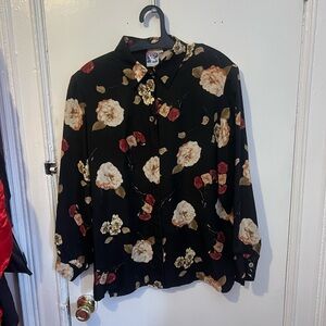 VINTAGE 90s German YESSICA Dark Floral Blouse | Moody Boho | Unisex XL